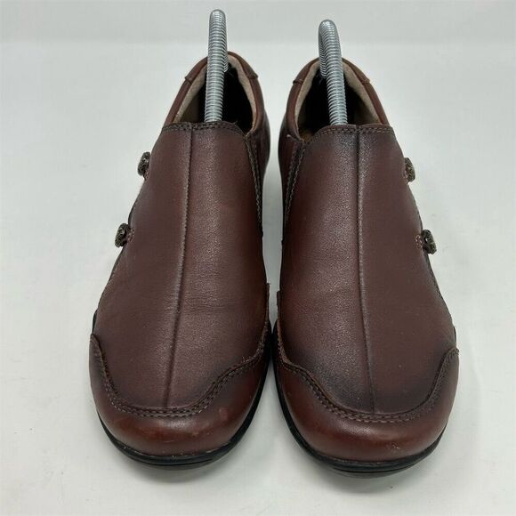 Taos Encore Women's Brown Leather Slip-On Loafers Size 9.5 Casual Fall Buttons - Picture 5 of 14